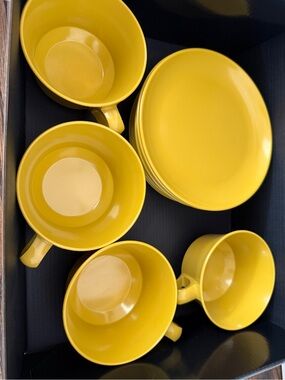 MCM Yellow Melamine cups & saucers